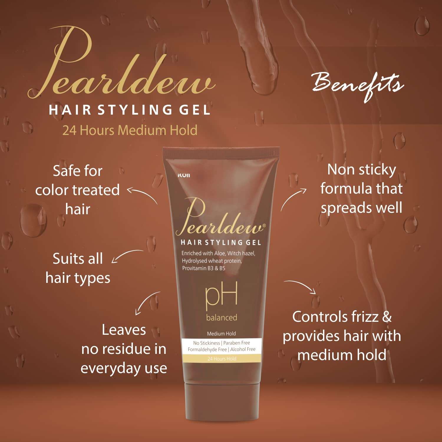 Pearldew Hair Styling Gel 100 ml | With Aloe Vera, Witch Hazel Extract, Hydrolyzed Keratin & Pro Vitamin B3 & B5|pH Balanced | Paraben Free (Pack of 1) 6