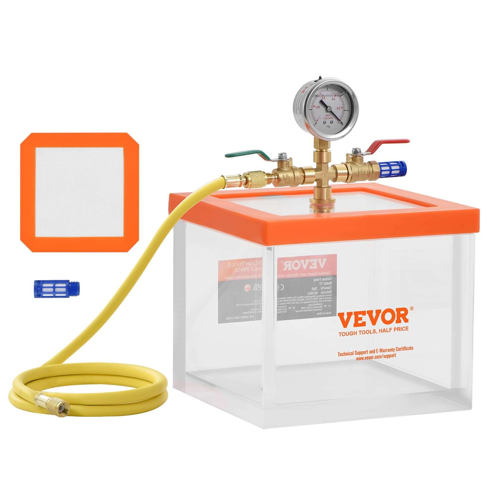 VEVOR 2 Gallon Vacuum Chamber, Upgraded Multipurpose Acrylic Vacuum Degassing Chamber, Transparent Vacuum Chamber, for Resin Degassing, Silica Gel Degassing 1