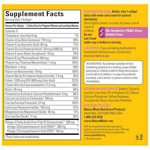 Nature Made Prenatal with Folic Acid + DHA, Prenatal Vitamin and Mineral Supplement for Daily Nutritional Support, 90 Softgels, 90 Day Supply 6