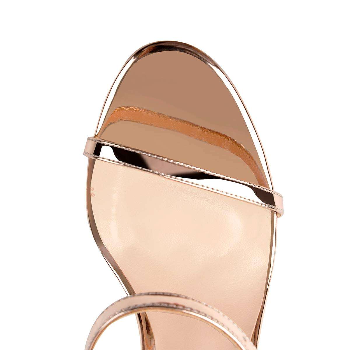 LISHAN Women's Ankle Strap Stiletto Open Toe Sandals Sexy Triple Strappy High Heel Party Wending Dress Evening Shoes Champagne Gold Size 5 4