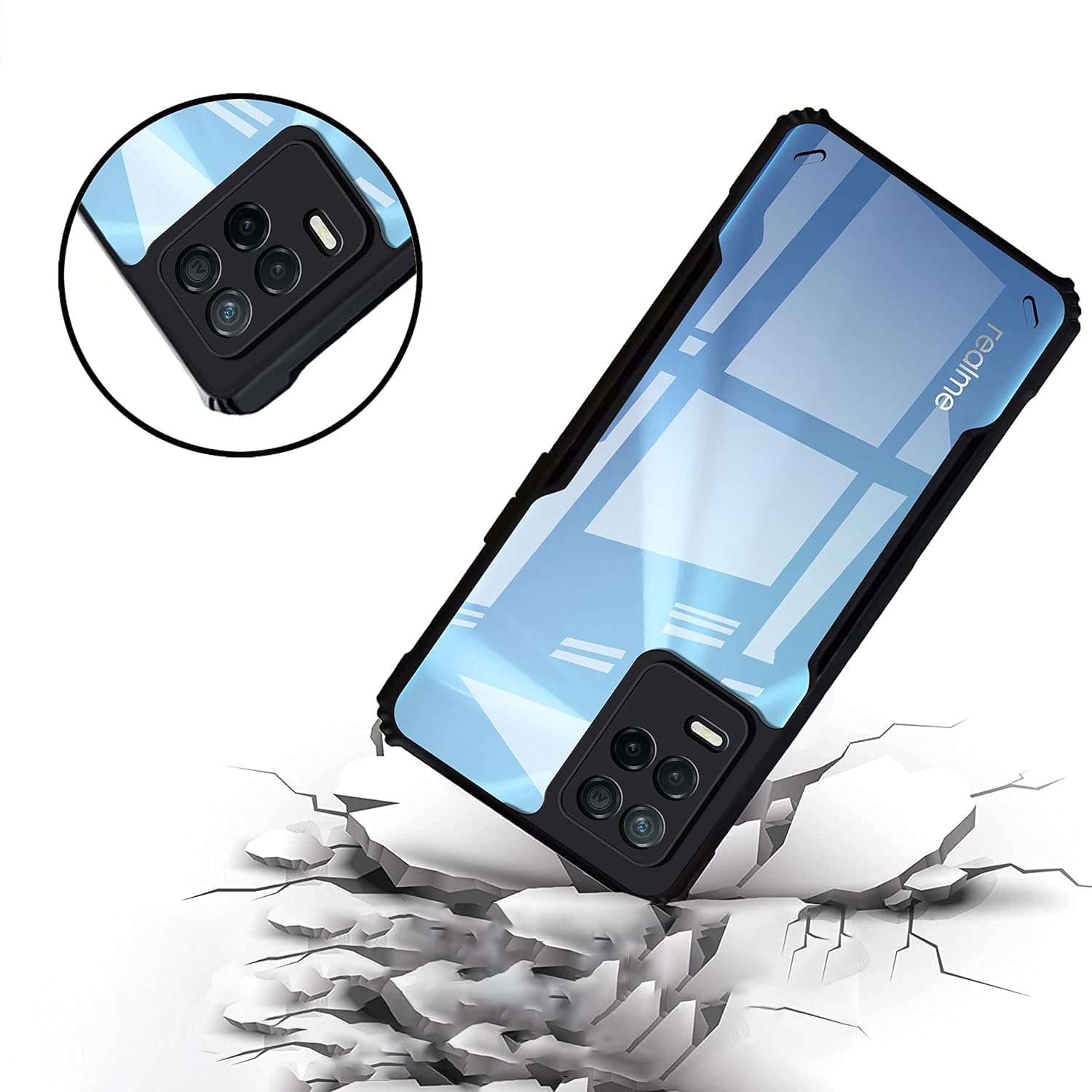 Amazon Basics Hybrid Camera Protection Transparent Hard Back Case Cover for Realme 9 5G (Sides Black) 4