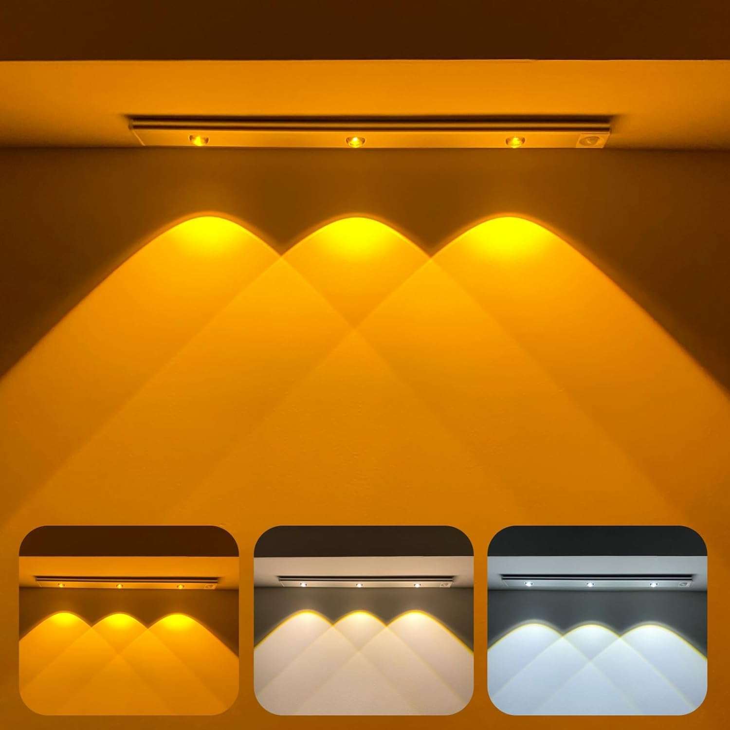 FLYNGO Plastic Motion Sensor Under Cabinet LED Light, 3 Color Modes Closet Light with Stepless Dimming for Under Counter, Kitchen, Cabinet, Wardrobe, Bedroom, Cupboard (40cm White) 1