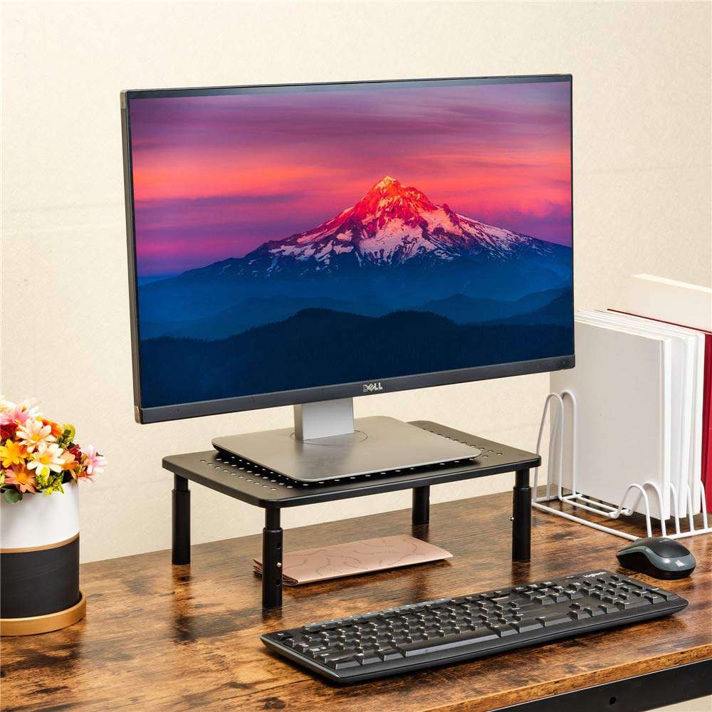 Monitor Stand Riser, Height Adjustable Monitor Stand for Laptop, Computer, iMac, PC, Printer, Desktop Ergonomic Metal Monitor Riser Stand with Mesh Platform for Airflow 2 Pack 4