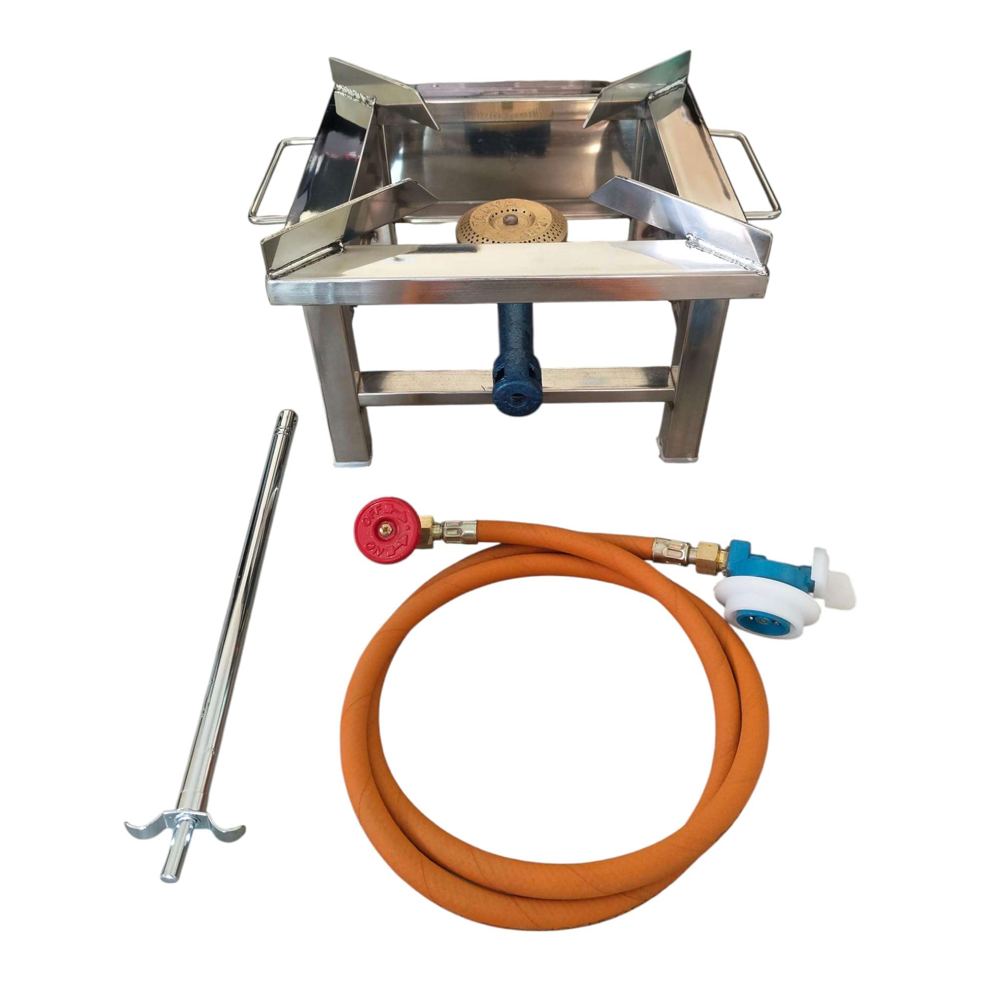 Surajan Stainless Steel Single Burner Squre Chulha Canteen Bhatthi Commercial Gas Stove with All Complementry Accessories - Silver | Manual | (Medium-12x12x8 Inch.) 1