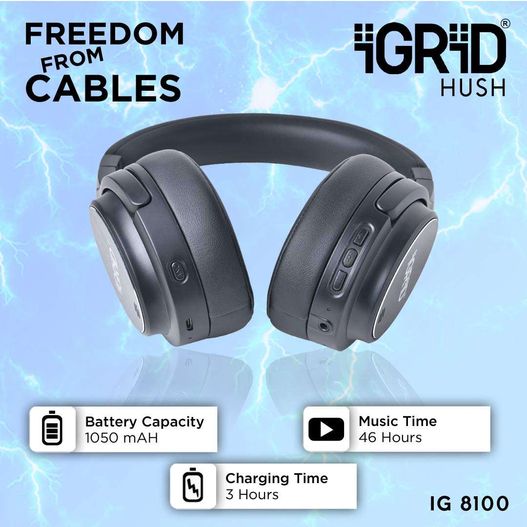 iGRiD Wireless Hush Active Noise Cancelling Over-Ear Bluetooth Headphones, 40 Hrs Play time, Deep Bass, Comfortable Ear Cushions 2
