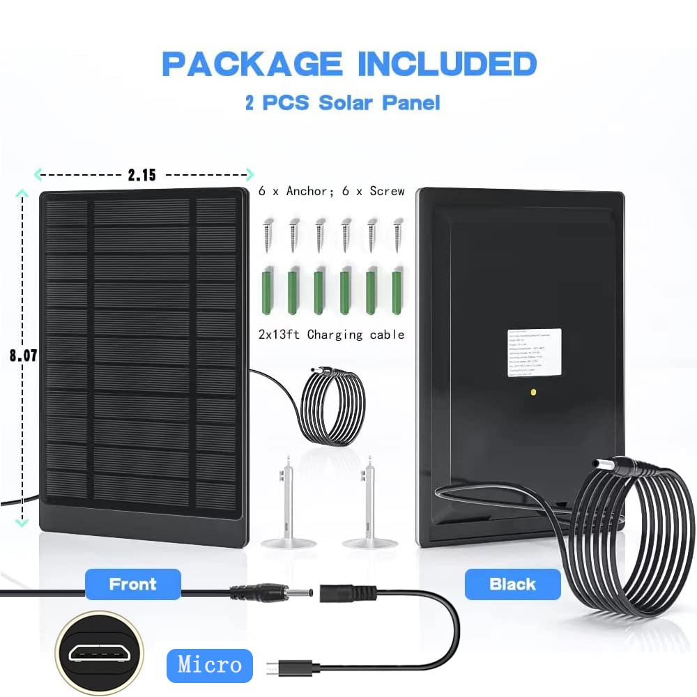 Solar Panel for Wireless Security Camera, Waterproof Solar Panel Compatible for Nest, Ring Stick Up Cam Battery and Ring Spotlight Cam Battery 5V 4.5W（ 2PCS） 2