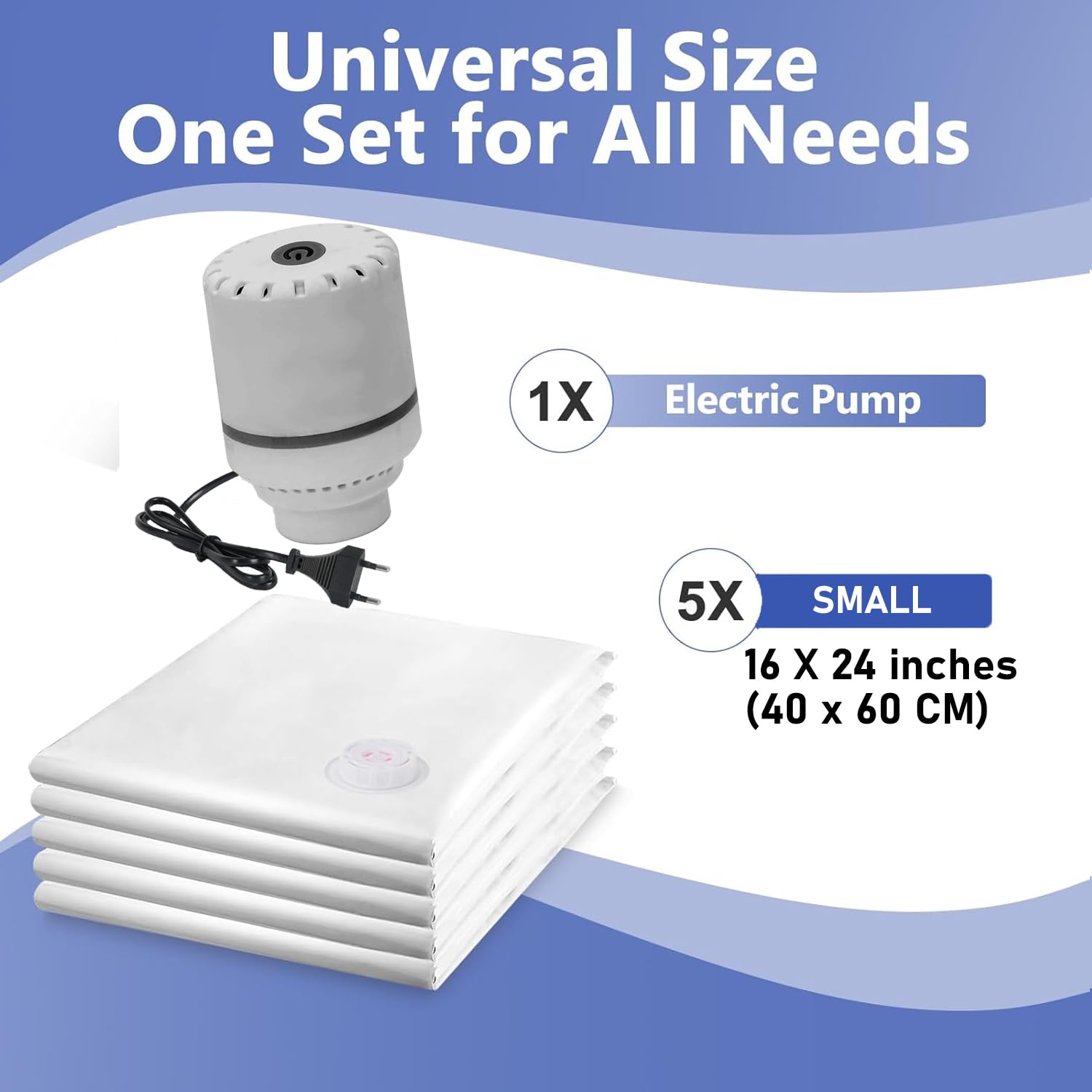 SELLWIZE Vacuum Storage Bags with Electric Pump, 5 Pack Small, Space Saver Bags with Triple-sealed Valve Airtight,Reusable Space Saver Compression Storage Bags For Packing 4