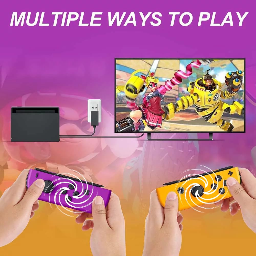 Play+ For Switch/Controller Purple / Orange, Wireless Joypads & Wrist Straps, Compatible with N-Switch/Lite/OLED, Gamepad with Dual Vibration/6 Axis Gyro/Motion Sensor/Wake-up/Screenshot, Includes Protective Case & Joystick Caps. 5