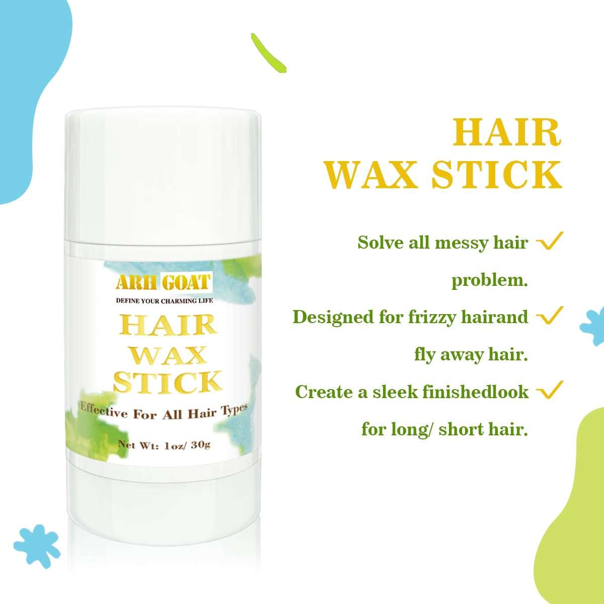 ARHGOAT 3PCS Set Hair Wax Stick, Wax Stick for Hair, Smoothing & Slick Stick for Wigs, Styling Waxes for Fly Away & Edge Frizz Hair (1oz*3pcs) 4