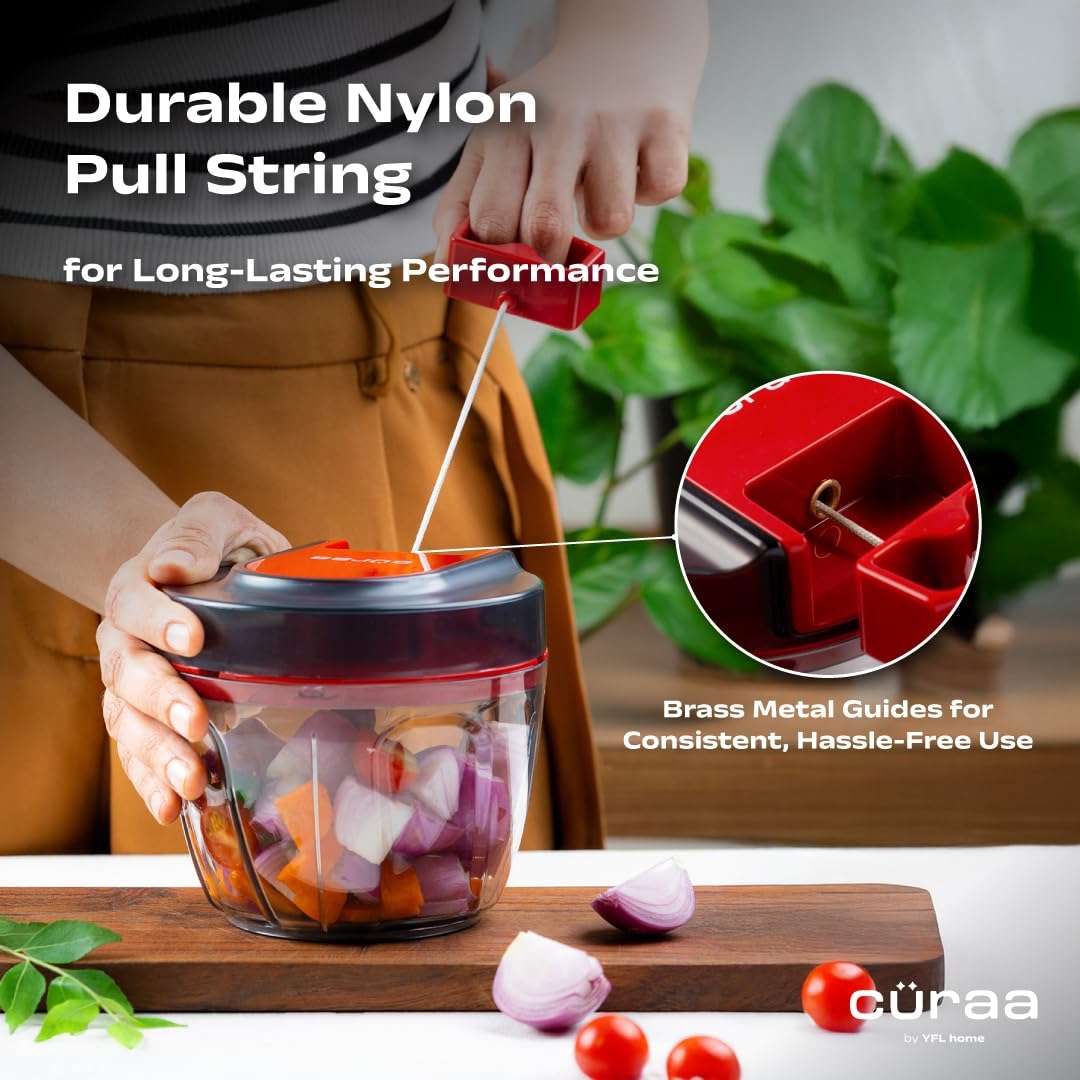 Cüraa ChopLab Lite Manual Chopper | 650 ml Portable Vegetable Chopper| Mini Chopper for Kitchen with Stainless Steel Blades for Chopping Onion, Ginger, Garlic, Vegetables, Herbs, Nuts | Red 3