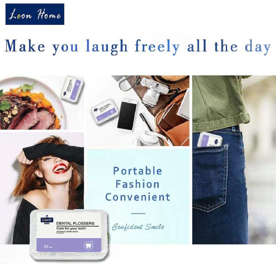 LeoN Home Unwaxed Dental Floss Picks 300 PCS w/Travel Carry Case, Plastic Deep Clean Flosser for Your Daily Oral Care, Unflavored Durable Flossing with Toothpick (50 Count/Box, Pack of 6) 5