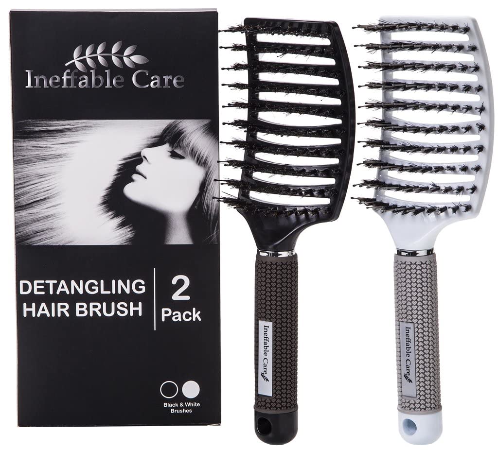 Boar Bristle Hair Brush set – Curved and Vented for Wet and Dry Detangling Hair Brush for Women Long, Thick, Thin, Curly & Tangled Hair Vent Brush - Stocking Stuffers Gift kit 5