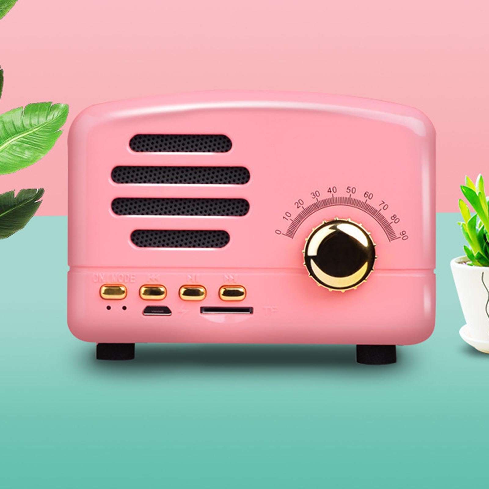 Retro Bluetooth Speaker, Vintage Decor Small Bluetooth Speaker, Powerful Bass Mini Wooden Radio for Kitchen Desk Bedroom Office Party Outdoor Plug in Card (Roseate) 3