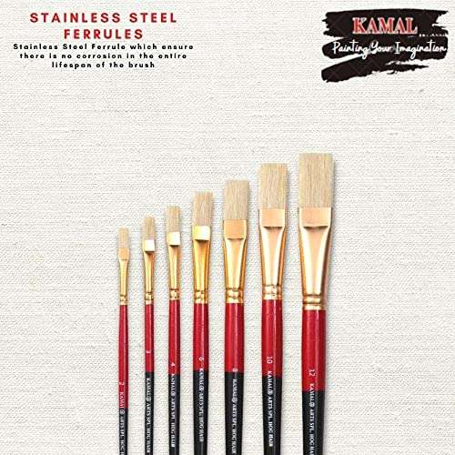 KAMAL Combo of Flat Wash Hog Hair Set of 7 with A5/A3 Sketch PAD Set of 2 140 GSM DOODLING, Painting, Sketching - Oil, Acrylic, Water, Poster Colours 4