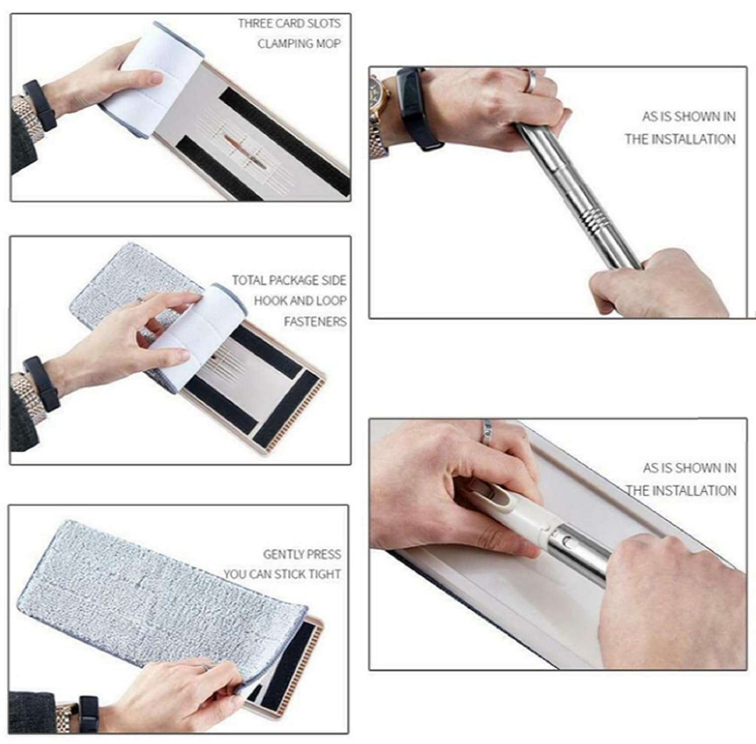 ISNLISH Mop Heavy Quality Floor with Bucket, Flexible Kitchen tap Flat Squeeze Cleaning Supplies Head/2 Reusable Pads Clean Home Floor Cleaners 5