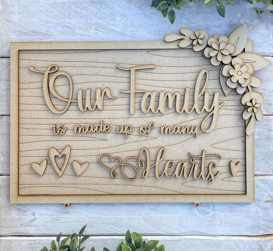 Cliths DIY Layered MDF Craft Kit Family Sign with Hearts, Our Family is Made up of Many Hearts, Ideal Gift for Parents, DIY Family Decor, MDF Craft Kit for Home Decoration 5