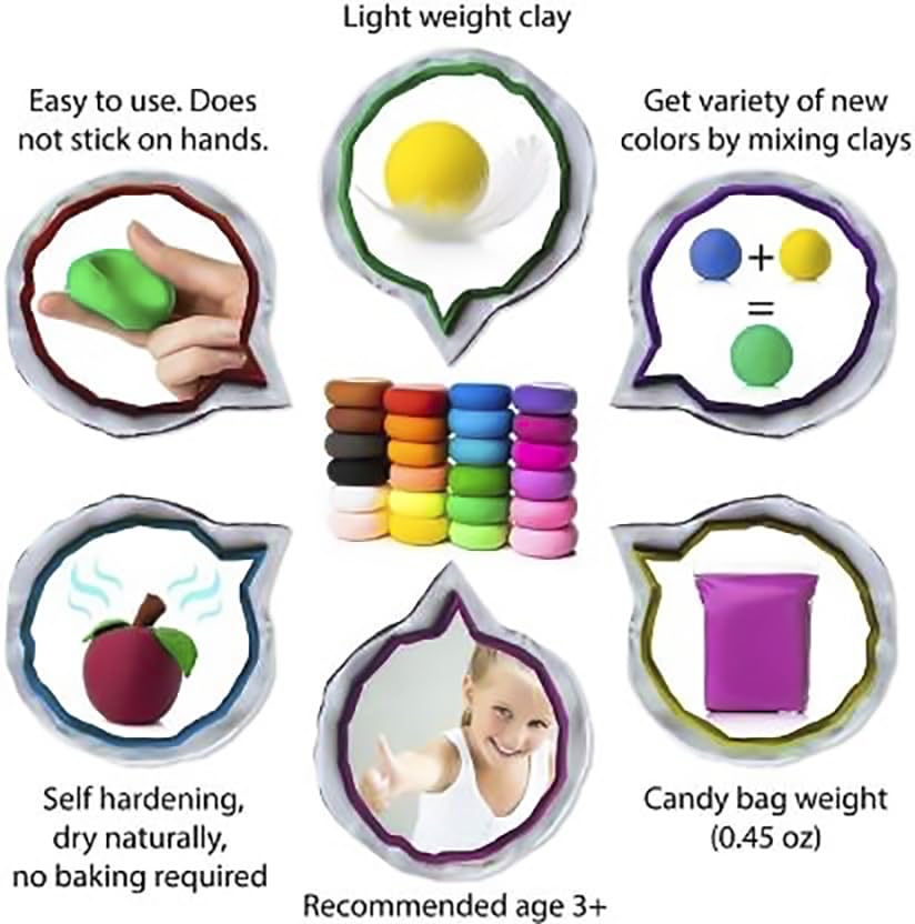 FETE PROPZ Air Dry Clay, 12 Pcs Multi Colors Clay with 3 Tools, Non- Toxic Self Drying Soft Clay for Kids and Adults, Gift for Kids (Pack of 1)12 pcs 3