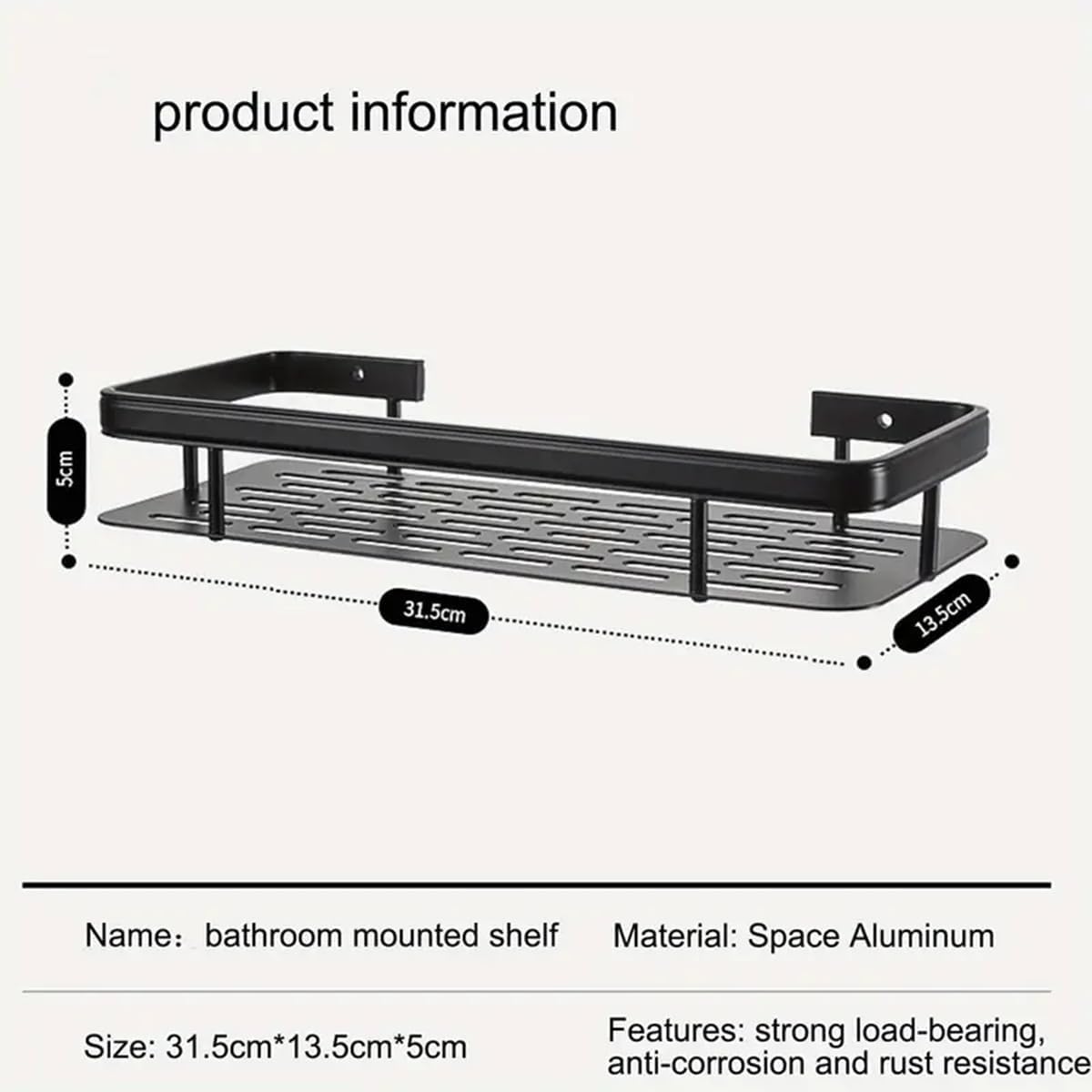 Aluminium Pack of 2, Self Adhesive Bathroom Shelf for Wall Shelf Organizer Wall Mounted Bathroom Shelves Rack Holder Stand for Bathroom Accessories Organiser Without Drill Black Long 4