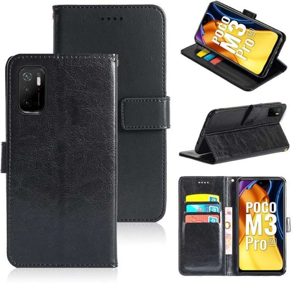 Frazil Leather Flip with Wallet Case with TPU Shockproof Cover for Poco M3 Pro 5G, Mi Redmi Note 10T 5G (Black) 1