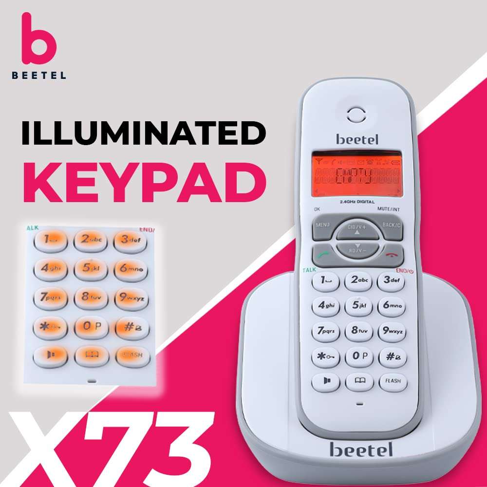 Beetel X73 Cordless 2.4Ghz Landline Phone with Caller ID Display, 2-Way Speaker Phone with Volume Controls, Auto Answer, Alarm Function, Stylish Design (Grey/White)(X73) 4