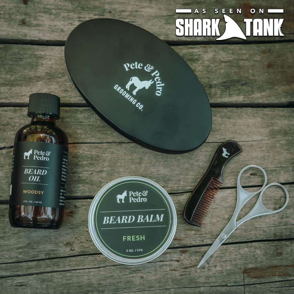 Pete & Pedro 4-Piece Beard Care Kit for Legendary Facial Hair - Grooming Styling Set | Beard Care Comb & Scissors Set, Military Oval Brush, Beard Balm, & Beard Oil | As Seen on Shark Tank, 4 PC Set 5