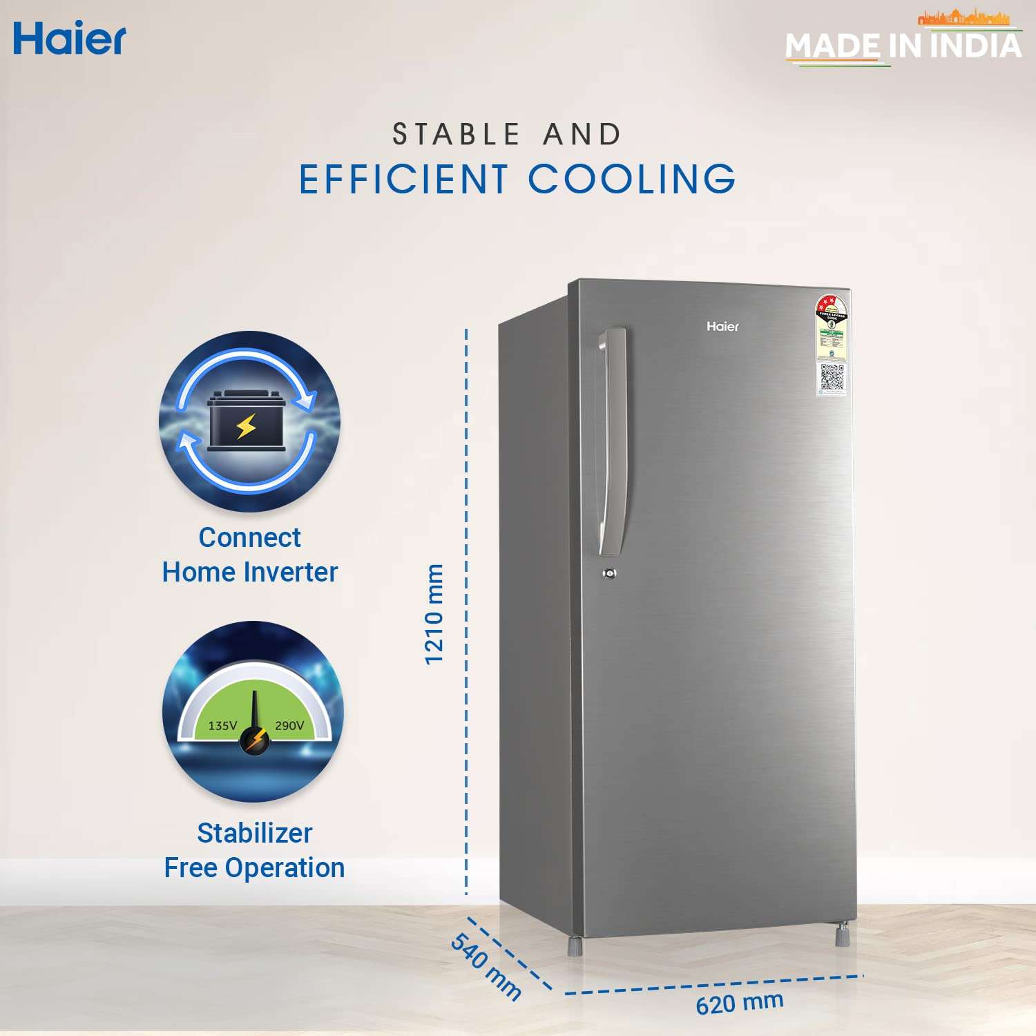 Haier 190L 3 Star Direct Cool Single Door Refrigerator (HED-203DS-P, Dazzle Steel) 3