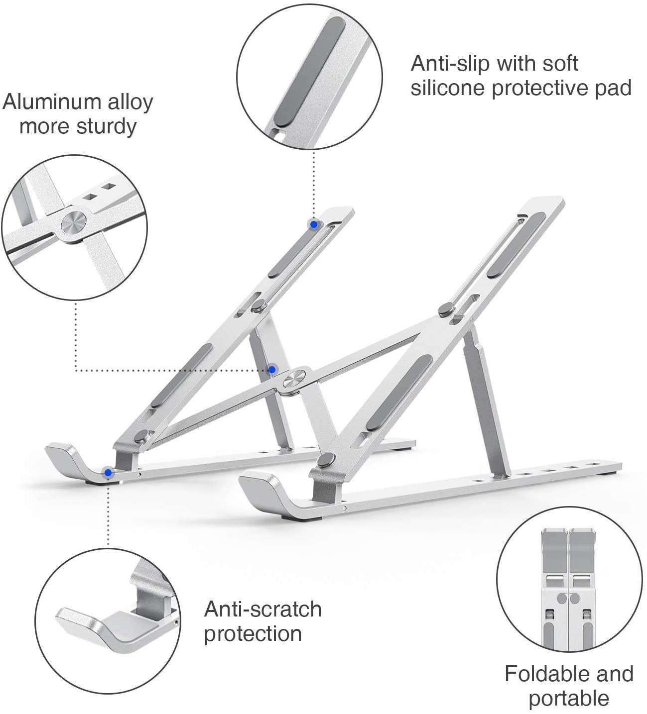 Midkart Aluminum Alloy Heat Dissipation Laptop Stand Compatible with All Laptops MacBook iPad Tablet (9-17 Inch) Ergonomic with 6 Angle Height Adjustment and Foldable Design, Silver 3