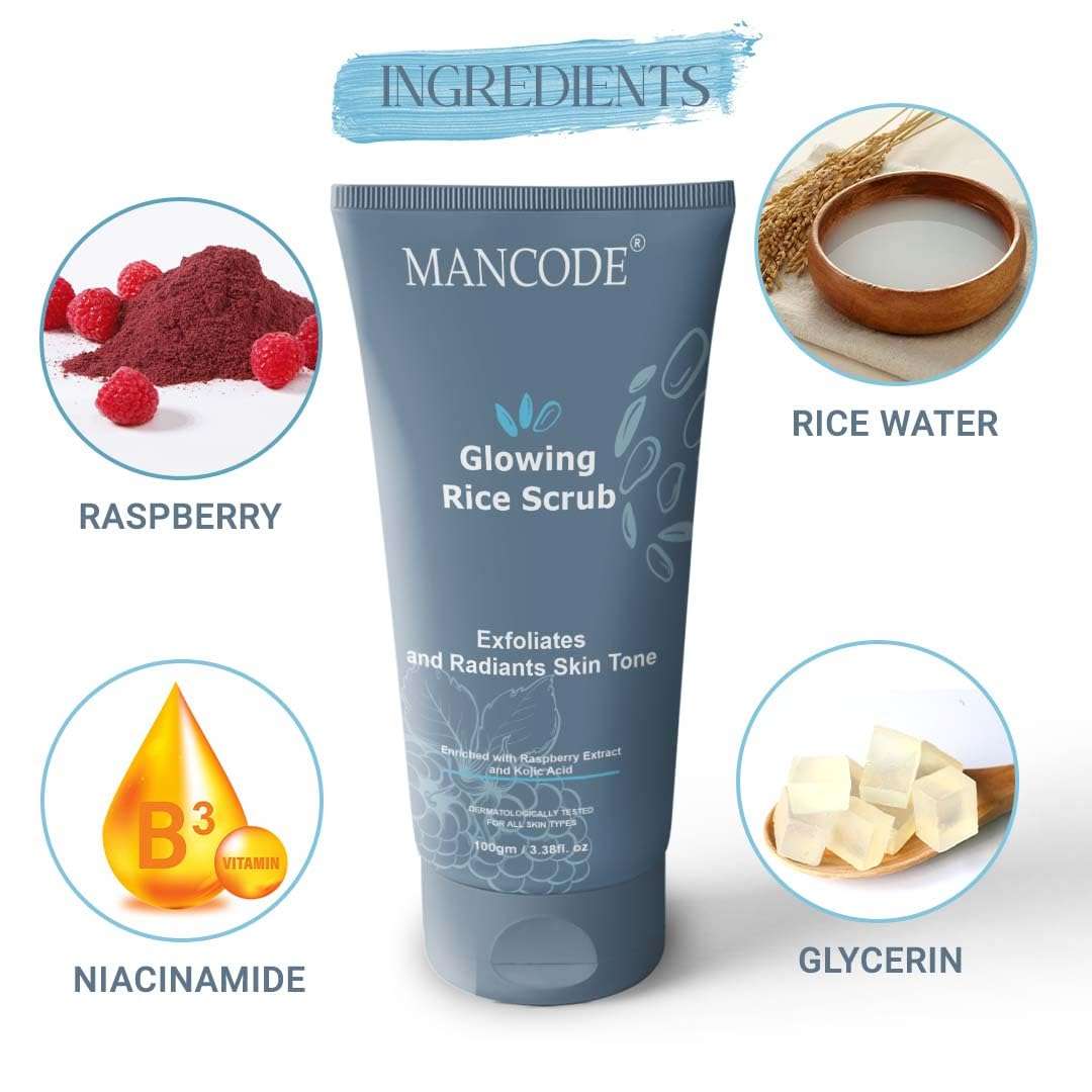 Mancode Glowing Rice Scrub for deep Cleanse & Nourish skin Face scrub 100gm 4