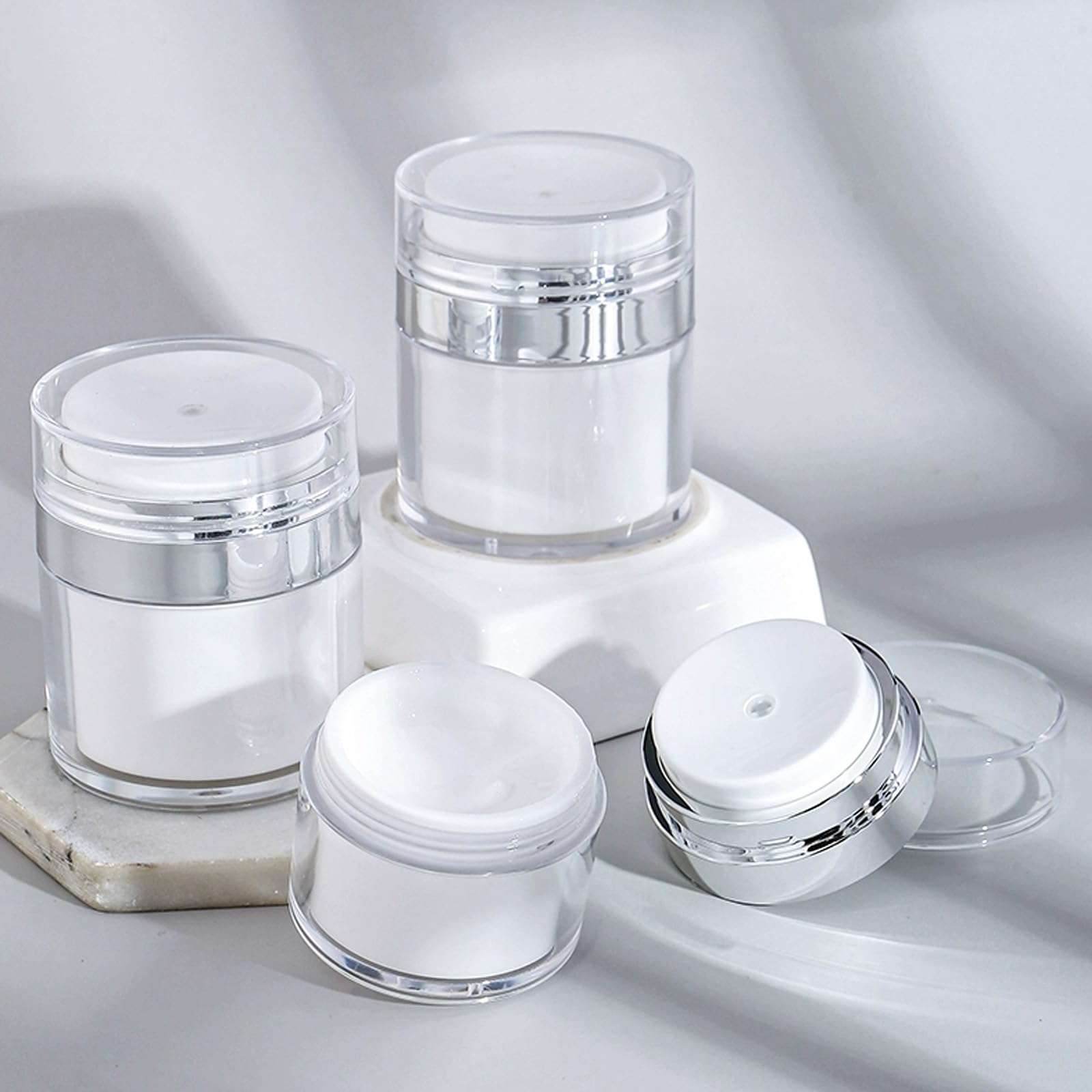 CertBuy 6 Pack Airless Pump Jar 1.7oz, Leak Proof Moisturizer Pump Dispenser, Cosmetic Container Airless Pump Jar, Travel Size Acrylic Moisturizer Container with Pump for Creams Gels & Lotions 6