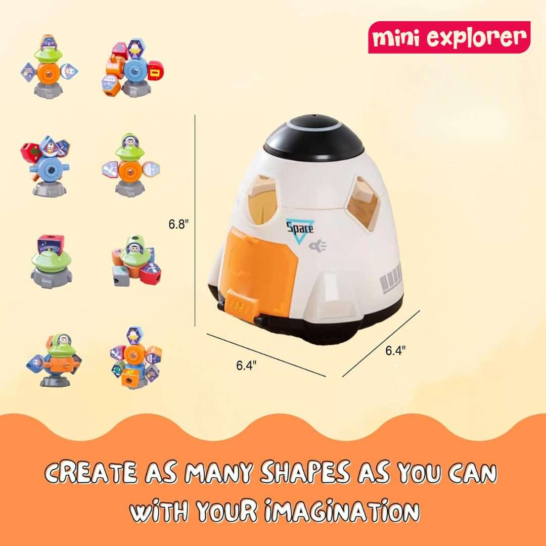 MiniExplorer Premium Montessori Spaceship Toy for Toddlers | Color and Shape Sorting, Stacking & Building Blocks, Lacing Beads Set for Preschool|Gift for 2+ Year Old Boys and Girls, 1 Piece 4