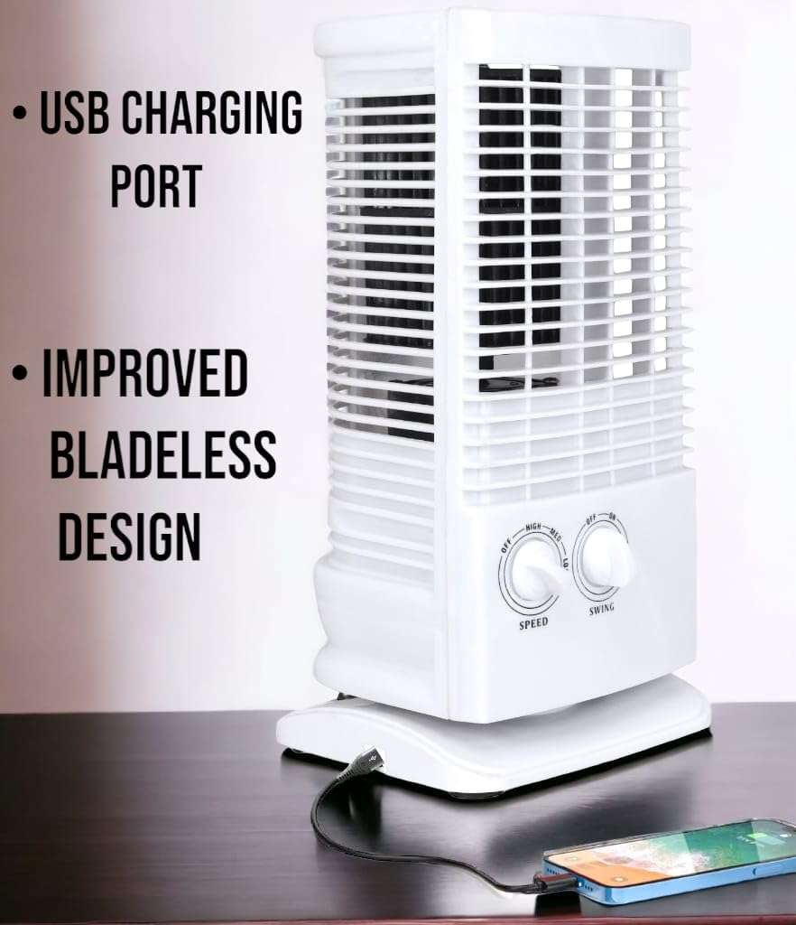 Hometronics 304 High Speed Tower Fan with USB Phon Charging,Low Power Consumption and Anti-Rust Body, 4-Way Air Flow Quiet Operation, Low Power Consumption&Lightweight Portable Body 5