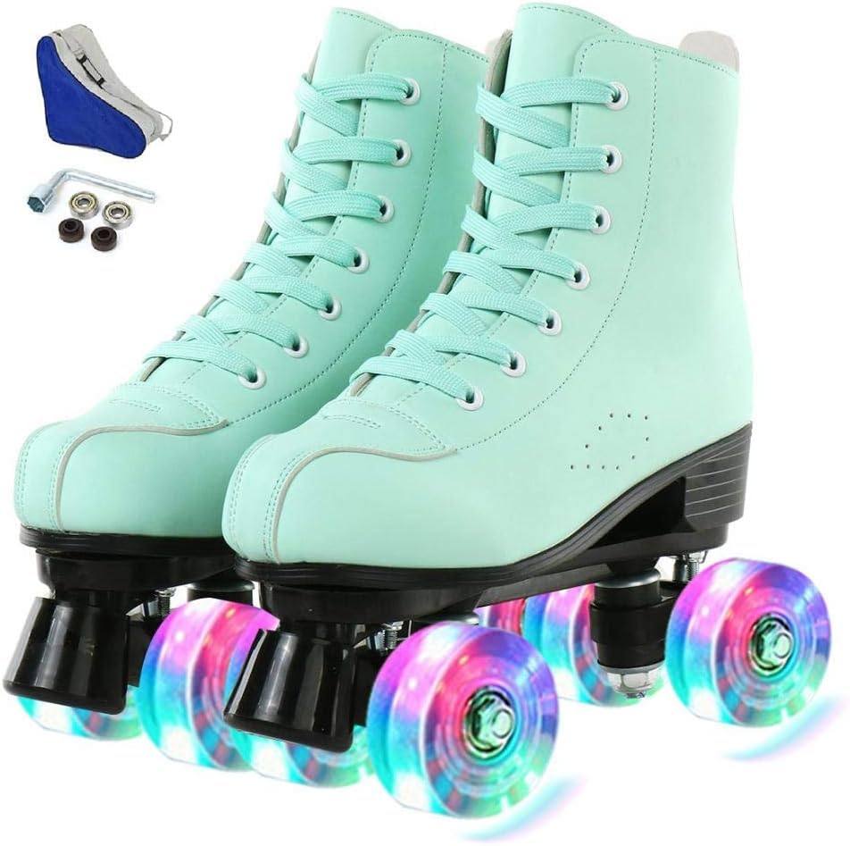 Roller Skates for Women High-Top Roller Skates Four-Wheel Roller Skates Classic Purple Roller Skates Roller Skates for Youth and Adults (Flash,35)