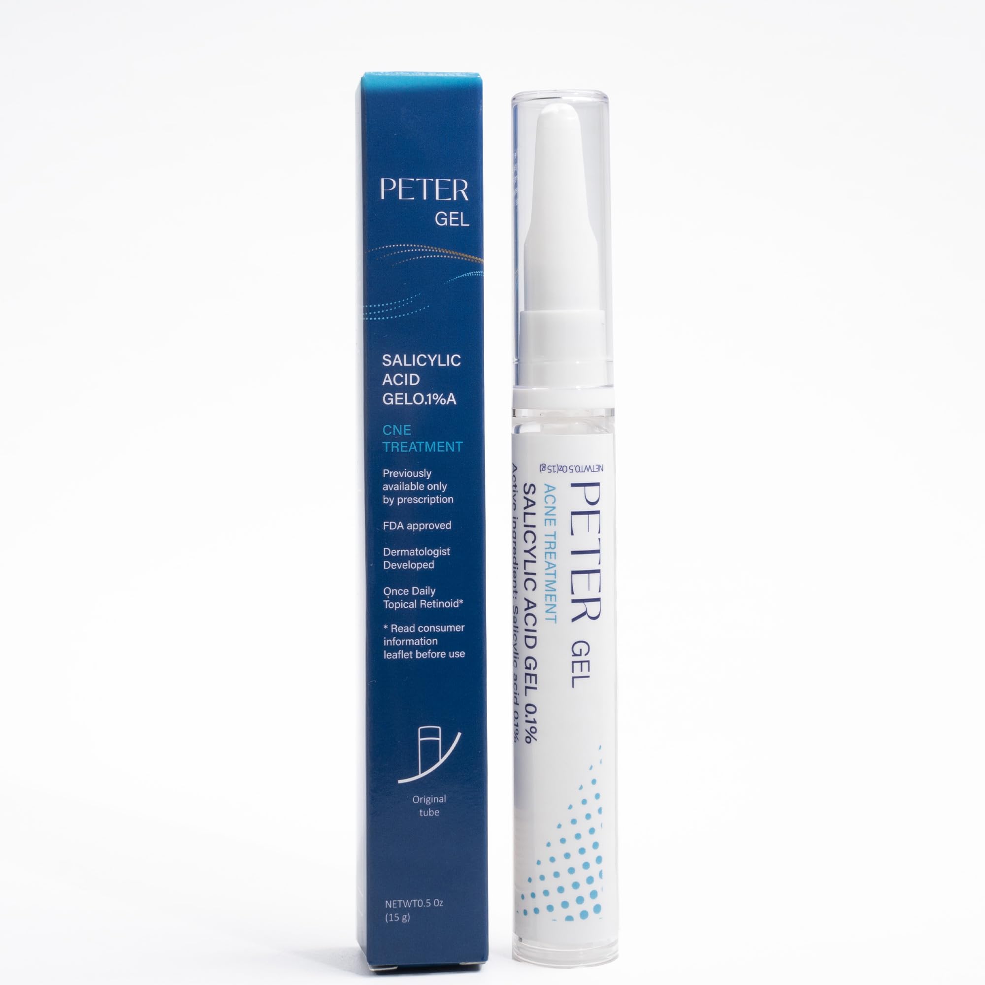 PETER GEL 0.1% SALICYLIC ACID GELO.1% A CNE TREATMENT Gel, 30 Day Supply, Retinoid Treatment for Face with 0.1% SALICYLIC, Gentle Skin Care for Acne Prone Sensitive Skin, 15g Tube