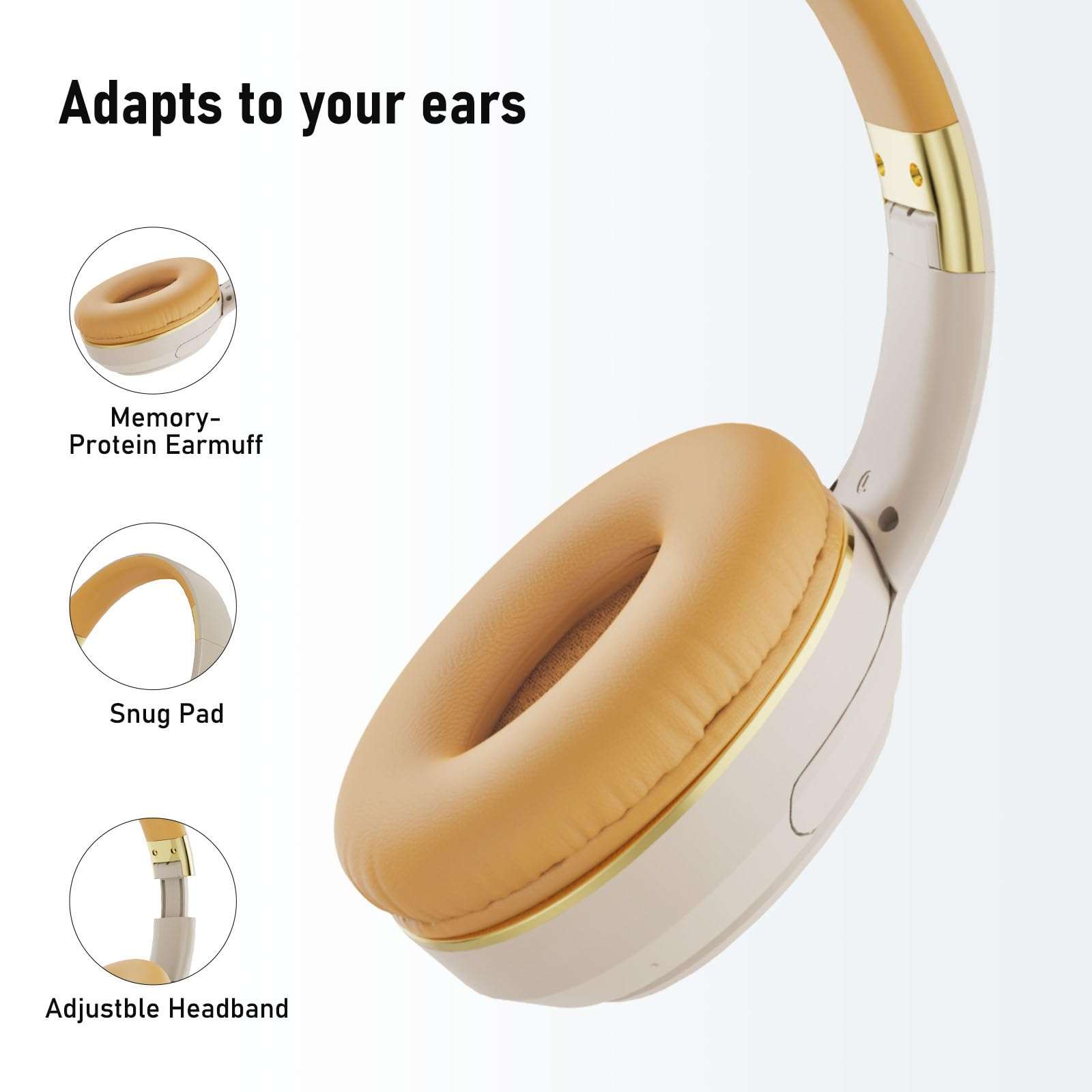 OOYY Foldable Over-Ear Headphones with Hidden Mic for Cell Phone, Wireless Bluetooth Headphones with RGB LED Lighting (Khaki) 5