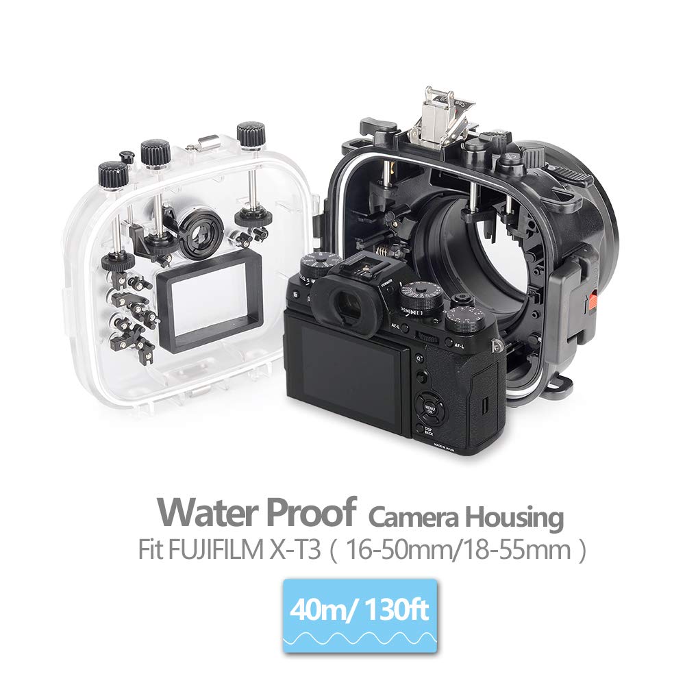 Seafrogs X-T3 Waterproof Housing Case, Underwater Camera Housing with 16-50mm/18-55mm Lens Diving Waterproof up to 40M/130ft, Inbuilt Leak Detection Sensor Work for Fujifilm X-T3 XT3(Black) 2