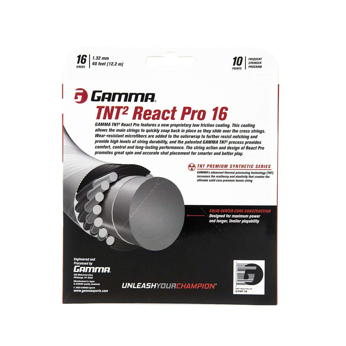 Gamma TNT2 React Pro 16g Premium Synthetic Tennis Racquet Strings (4 Sets) 3