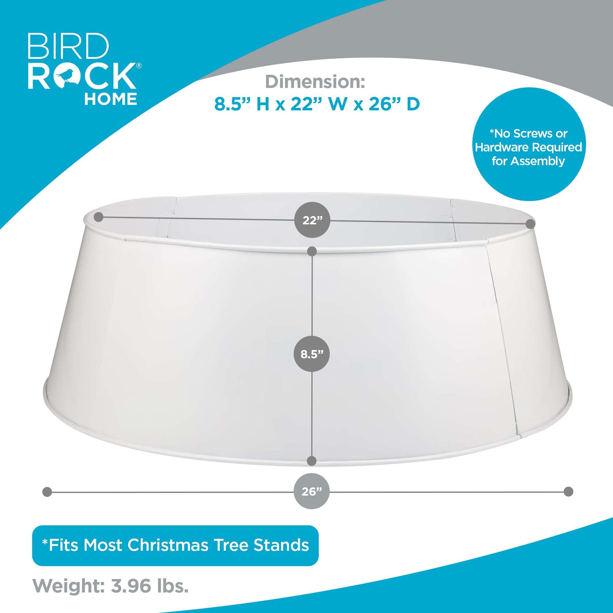 BIRDROCK HOME 4-Panel Christmas Tree Collar - White - Metal Holiday Skirt Decor - Water Base Protection from Pets 4