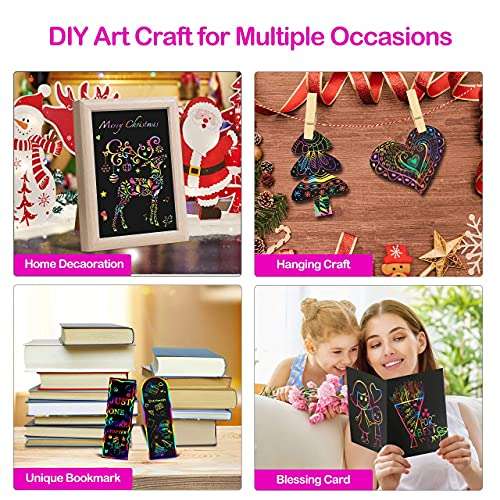 ZMLM Scratch Rainbow Art Paper Set - 100Pcs Magic Scratch Off Art Craft Supplies Kits for Kids Girls Boys Black Scratch Notes Sheet Doodle Pad for Fun DIY Toy Party Favors Christmas Birthday Gift 2