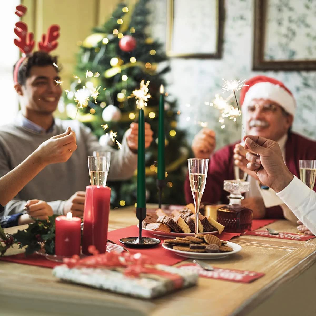 Stmarry Green Flameless Taper Candles with Remote Control - 11 Inch LED Candlesticks Battery Operated, Realistic 3D Flame with Wick, Timer, Christmas Decor - Set of 6 6