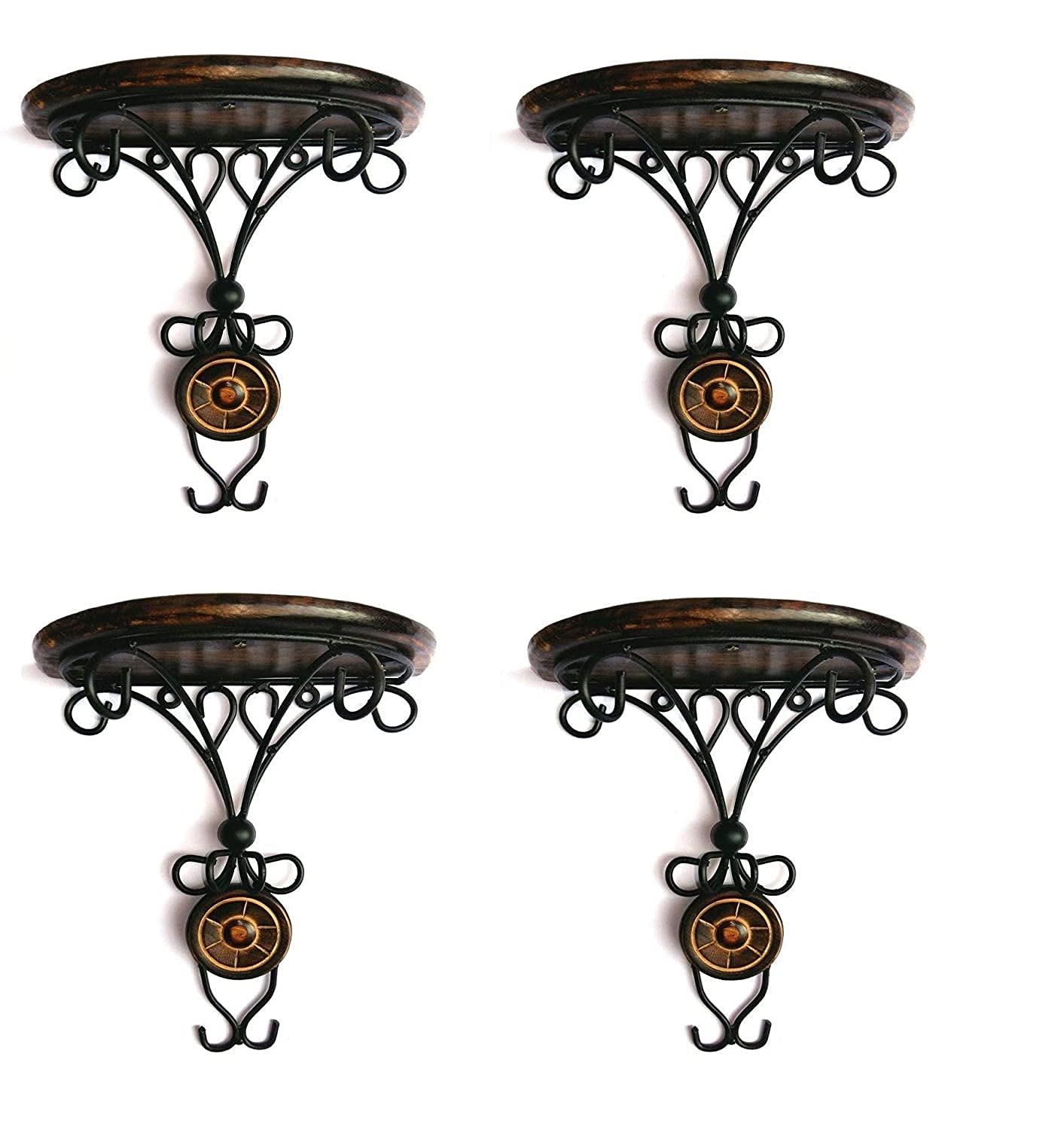 Moon Craft Wooden and Iron Wall Hanging shelve Bracket///Unique Shape shelve Best for Wall Decor // Black Colour//Set of 4 1