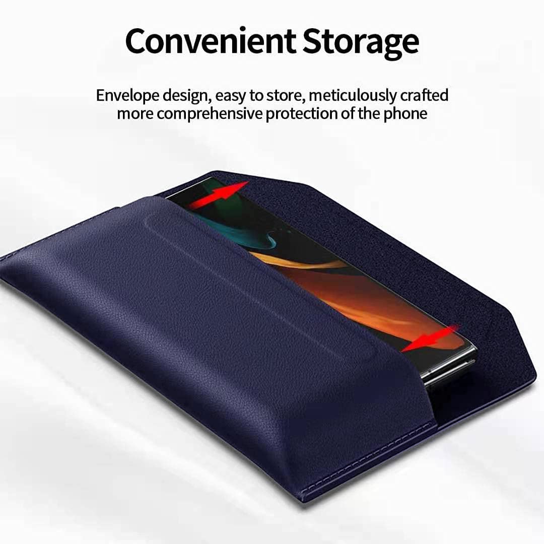 Midkart Leather Holster Compatible with Samsung Galaxy Z Fold 3 (2021) / Samsung Galaxy Z Fold 2 (2020) / Samsung Galaxy Fold (2019) / Xiaomi Mi Mix Fold / Huawei Mate X / XS Lichee Pattern Magnetic Closure Wallet Cover, Navy Blue 4