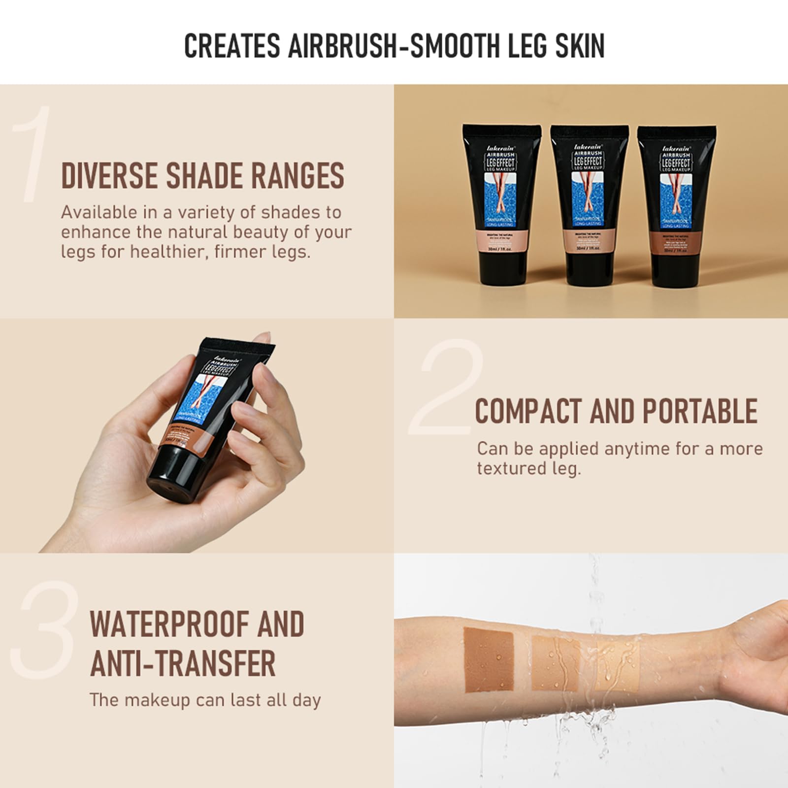 Waterproof Leg Makeup No Transfer,Full Coverage Body Concealer for Legs, Vein Cover-Up Cream, Even Skin Tone, Natural Tan Finish, Instant Tanning Flawless Legs,Body Foundation (#01 FAIREST GLOW, 30ML) 5