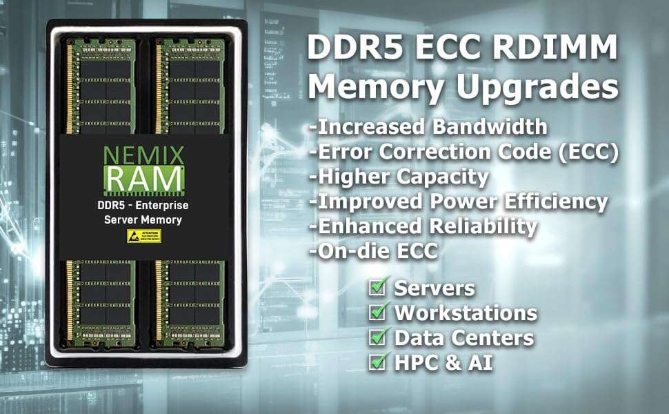 NEMIX RAM 256GB (8X32GB) DDR5 4800MHZ PC5-38400 1Rx4 1.1V CL40 288-PIN ECC RDIMM Registered Server Memory KIT Compatible with ASUS Pro WS WRX90E SAGE SE Workstation Motherboard 4