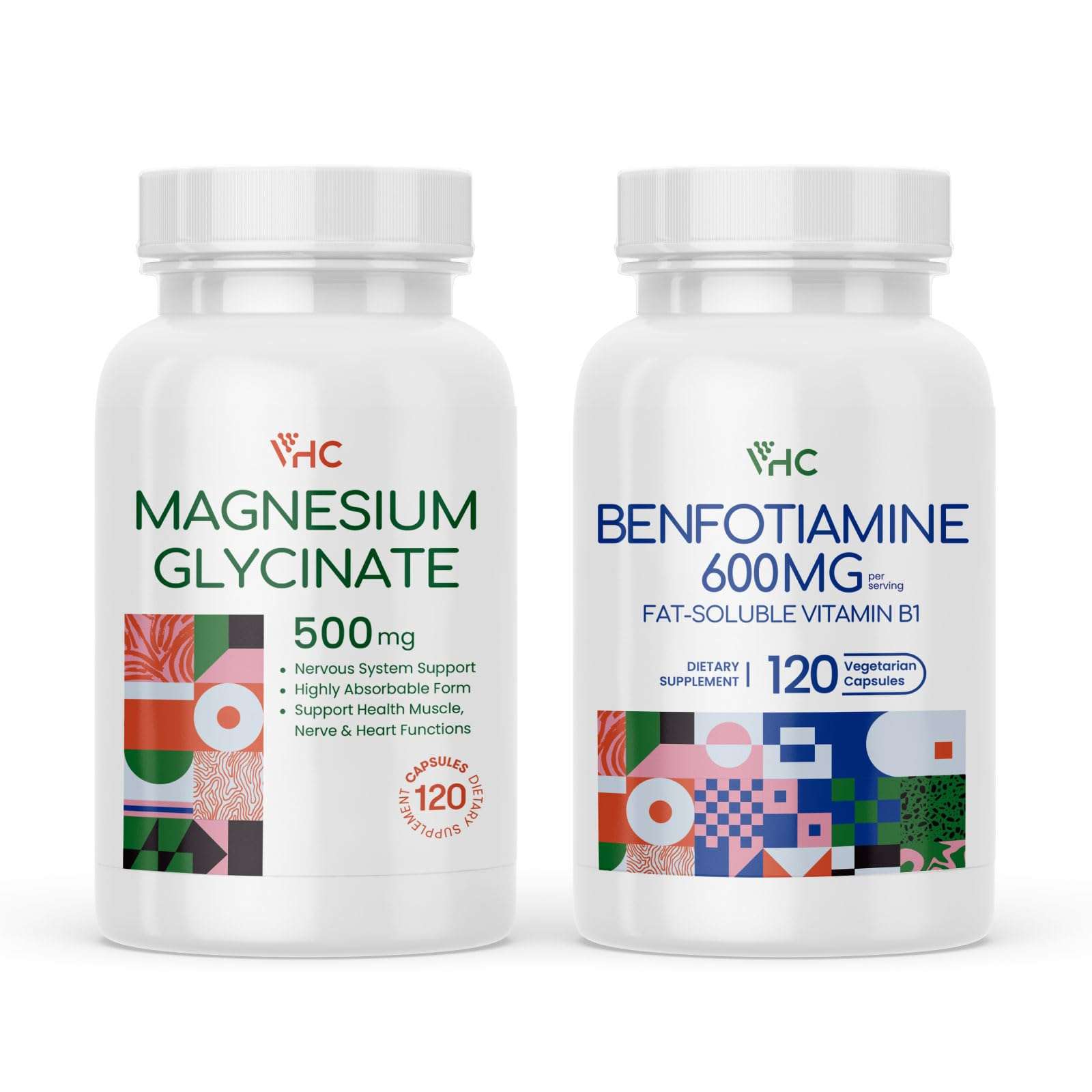 Magnesium Glycinate 500mg, Benfotiamine 600mg Supplement,120 Veggie Caps, Made in USA 1