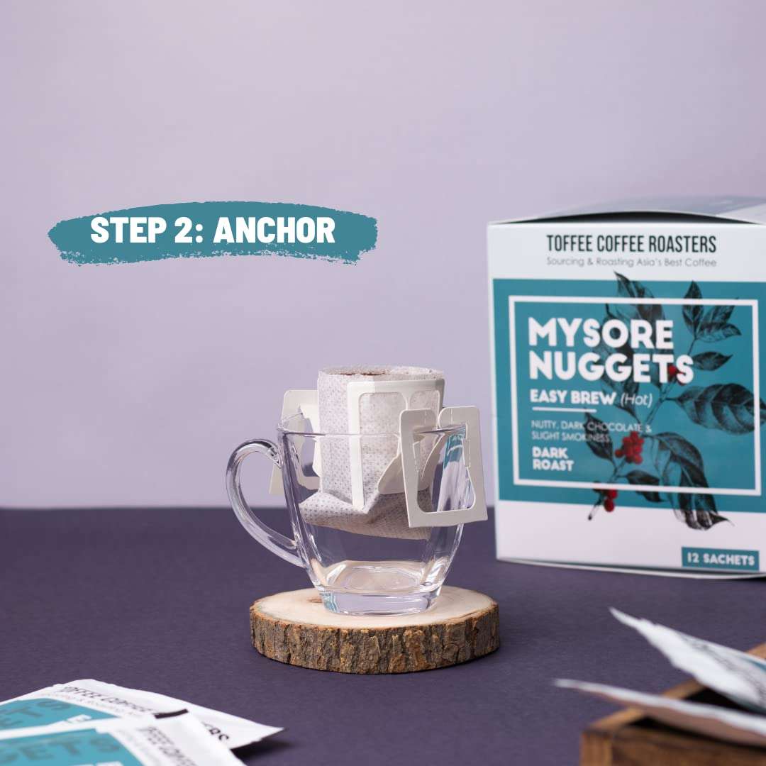 Toffee Coffee Roasters | Easy Brew (Hot Brew) Coffee | Mysore Nuggets | Pack of 24 | No Equipment Required | Easy to Brew Pour Over Coffee | Dark Roast | Coffee Notes: Dark Chocolaty, Nutty & Woody? 4