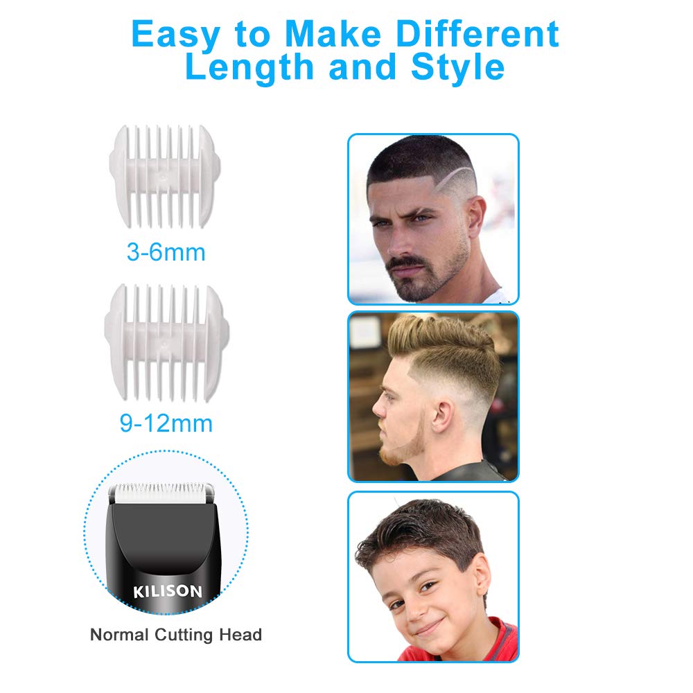 Kilison Hair Clipper, Electric Cordless Beard Trimmer, Hair Trimmer with 2 Guide Combs, Rechargeable Waterproof Hair Cutting Kit for Men Women Boys 6