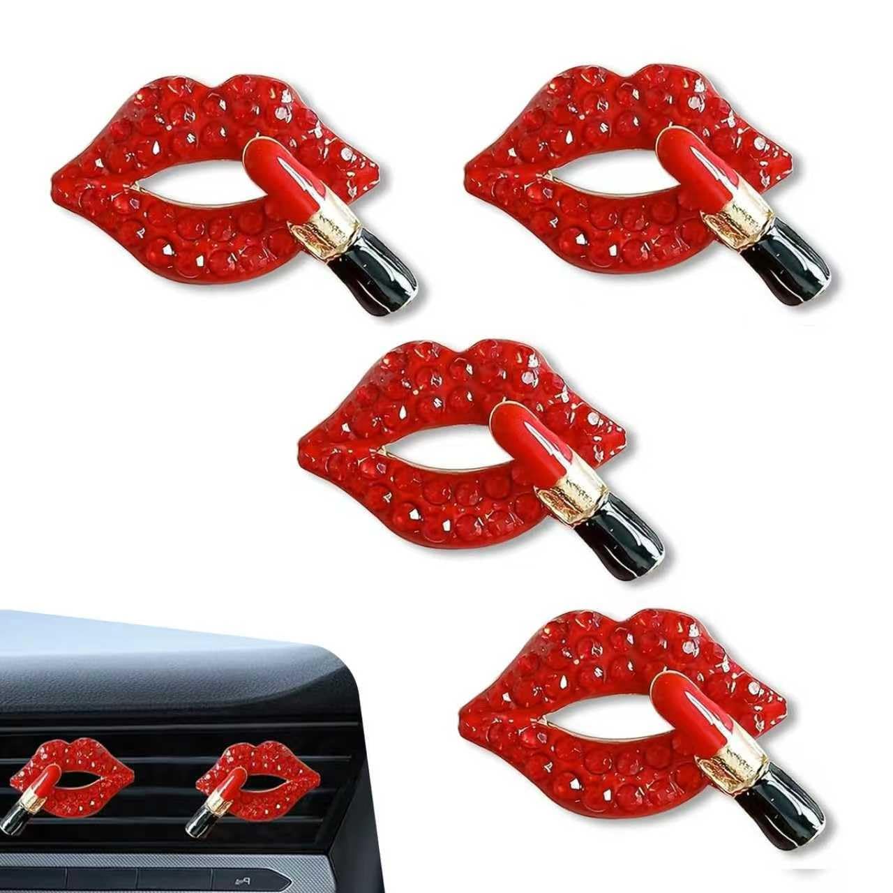 Teybouk 4 PCS Lip Air Vent Clips, Bling Car Vent Accessories, Women Auto Decorations, Universal for Most Cars, Trucks, SUVs (Red) 1