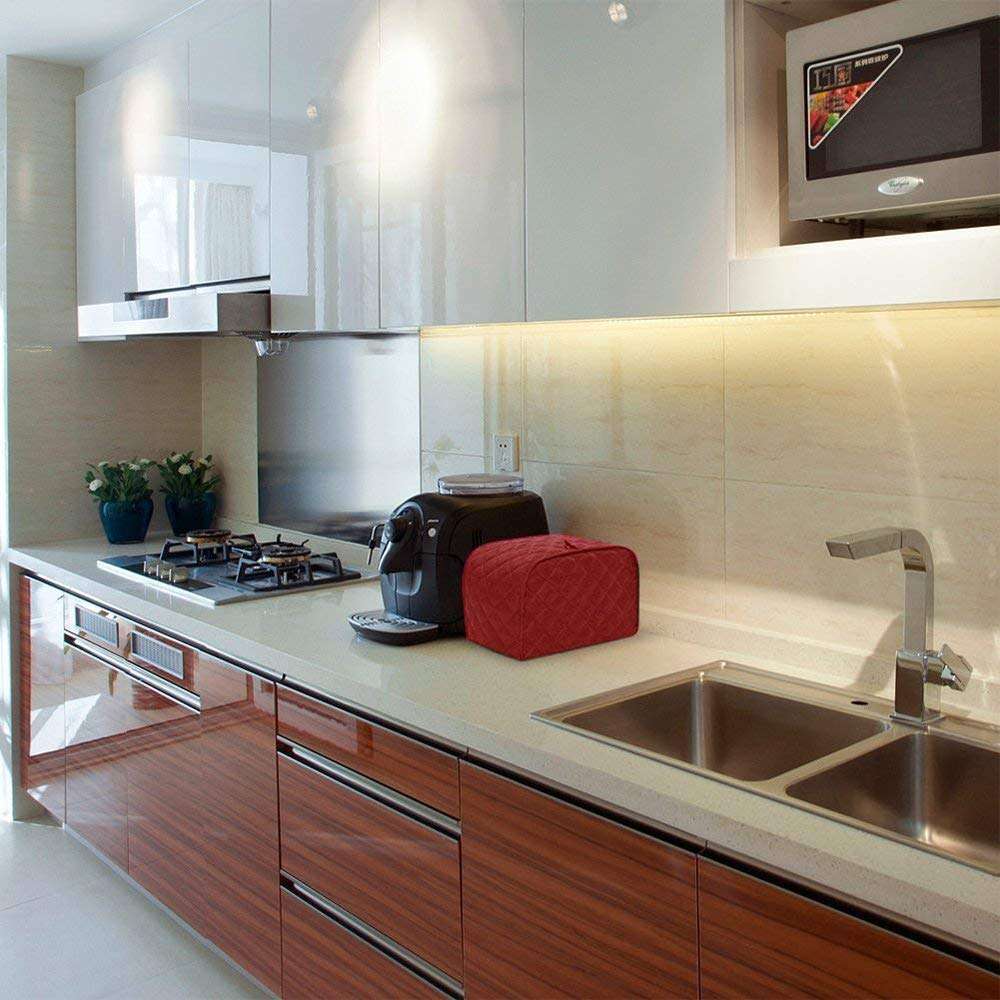 4 Slice Toaster Cover, Kitchen Small Appliance Cover Fingerprint and Greasy Protection, Machine Washable Polyester Toaster Dustproof Cover (Red) 4