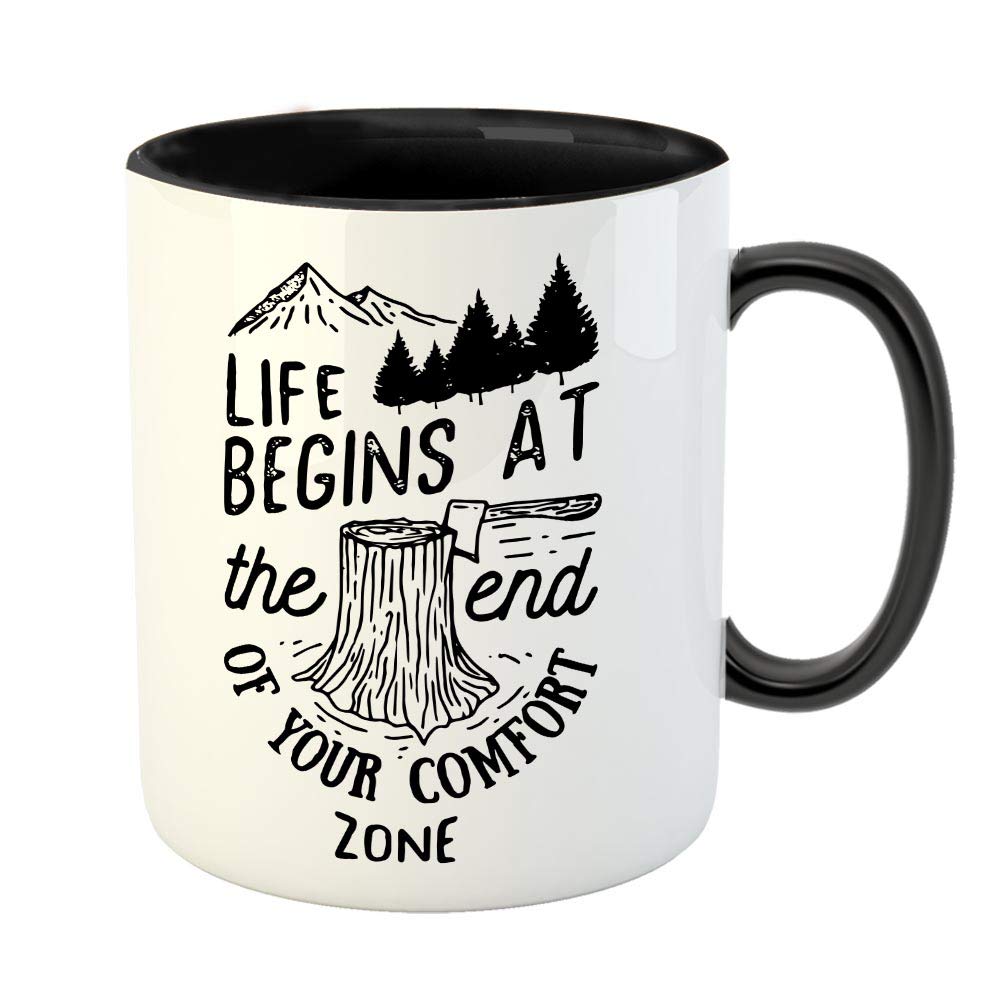 FABTODAY - Life Begins at The end of Your Comfort Zone Coffee Mug - Best Motivational Qoute Mug for Family and Friends - Color - Black (0509) 3