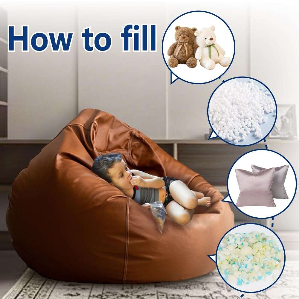 Bean Bag Chair Bean Bag Cover Without Filler Luxury Single Lazy Sofa Cover Faux Leather Bean Bag Sac Pouf Chair Envelope Beanbag Corner Seat Sectional Couch(White) 5